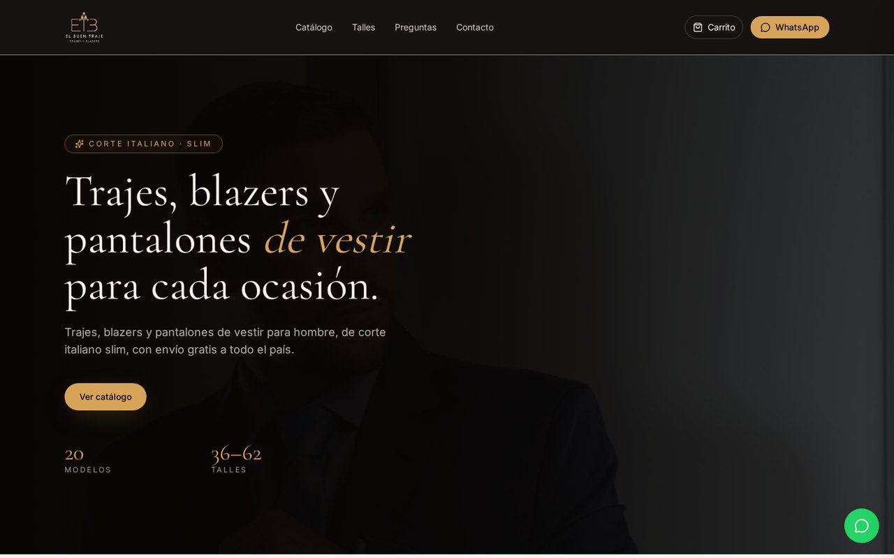 Portada de la página web de El Buen Traje creada por GUTTWEB