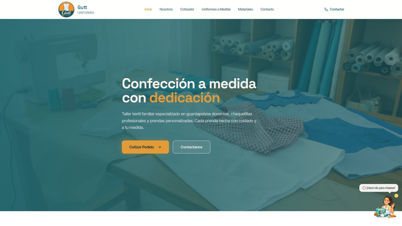 Portada de la página web de GUTT Uniformes creada por GUTTWEB